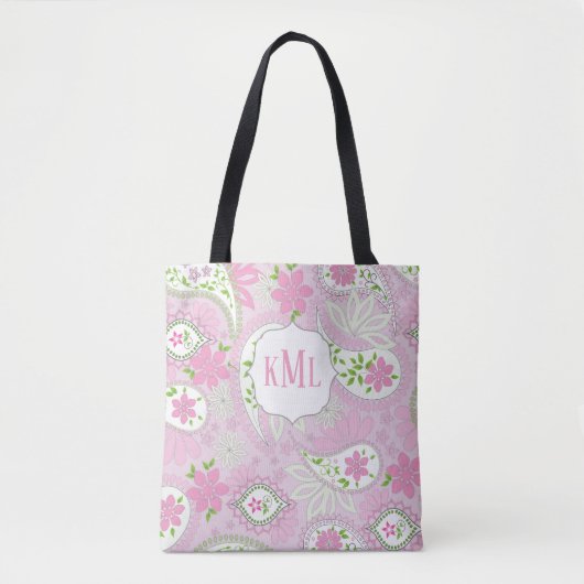 Monogram Roze Custom  Paisley Tote Bag (Voorkant)