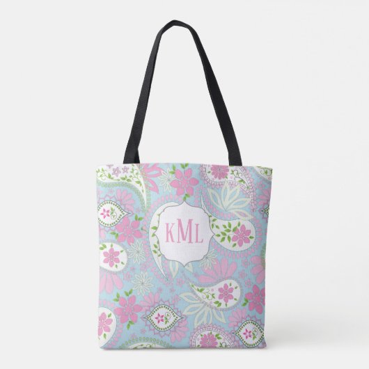 Monogram Roze Custom Stijlvolle Paisley Tote Bag (Achterkant)