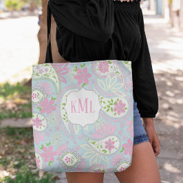 Monogram Roze Custom Stijlvolle Paisley Tote Bag
