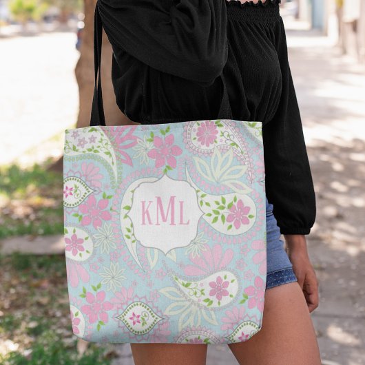 Monogram Roze Custom Stijlvolle Paisley Tote Bag