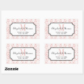 Monogram roze damask lijst uit de stad geschenkzak rechthoekige sticker (Vel)