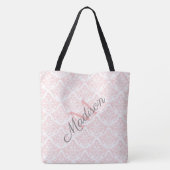 Monogram roze Damask Trendy Cute Girly Name Tote Bag (Achterkant)