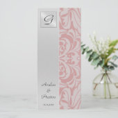 Monogram Roze Damast Huwelijksprogramma Uitnodigin Programmakaart (Staand voorkant)