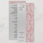 Monogram Roze Damast Huwelijksprogramma Uitnodigin Programmakaart (Voorkant / Achterkant)