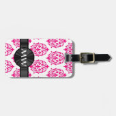 Monogram roze damast patroon bagagelabel (Voorkant horizontaal)