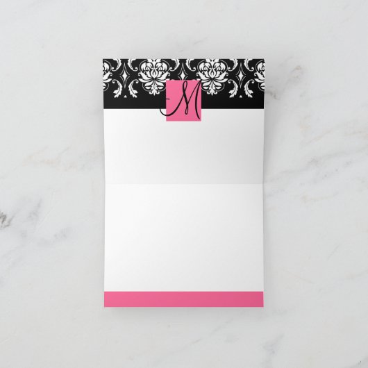 Monogram Roze Damast Trouwfoto Bedankt #2 (Binnen)