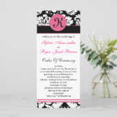 monogram roze damast Trouwprogramma Programmakaart (Staand voorkant)