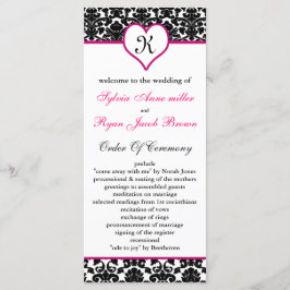 monogram roze damast Trouwprogramma Programmakaart