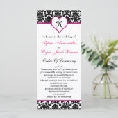 monogram roze damast Trouwprogramma Programmakaart (Staand voorkant)