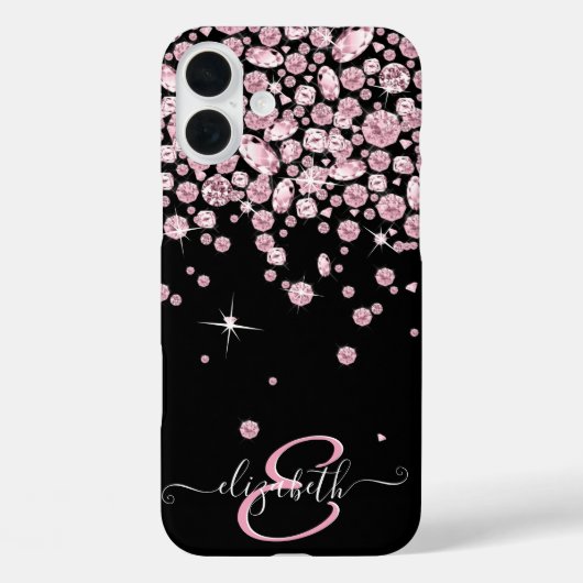 Monogram Roze Diamanten Juwelen Case-Mate iPhone Case (Achterkant)