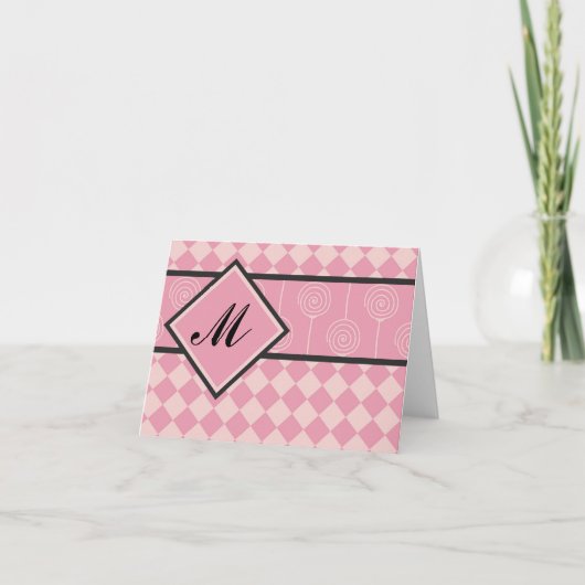 Monogram Roze Diamonds en Lollipops Notitiekaartje (Voorkant)