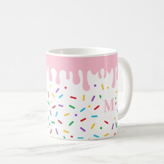 Monogram roze druppel en sprinkhaan ijs koffiemok (Voorkant rechts)