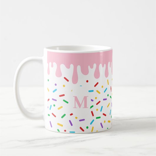 Monogram roze druppel en sprinkhaan ijs koffiemok (Links)