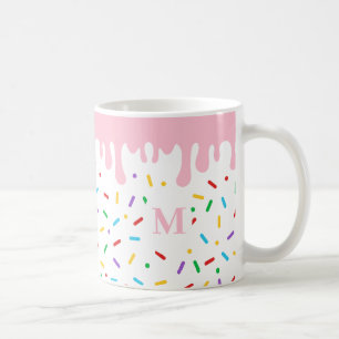 Monogram roze druppel en sprinkhaan ijs koffiemok