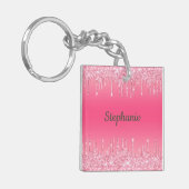 Monogram roze druppelaar Glitter Glam Trendy Sleutelhanger (Voorkant Links)