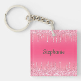 Monogram Roze Druppelende Glitters Glam Trendy Sleutelhanger