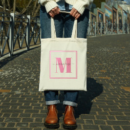 Monogram roze Eenvoudige Minimale Aangepast Tote Bag