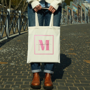 Monogram roze Eenvoudige Minimale Aangepast Tote Bag