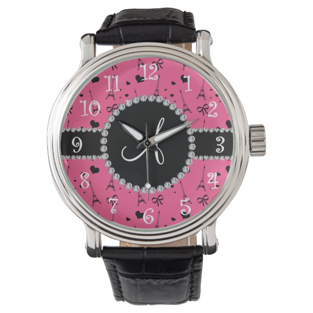 Monogram roze eiffeltoren horloge (Voorkant)