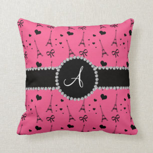 Monogram roze eiffeltoren kussen