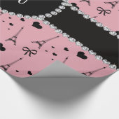 Monogram  roze eiffeltorpatroon cadeaupapier (Hoek)