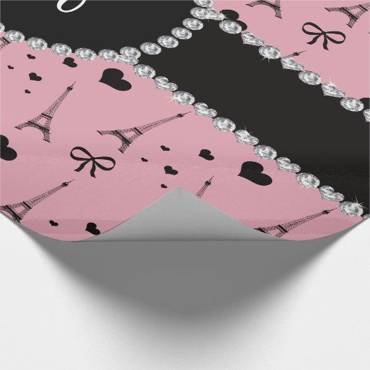 Monogram  roze eiffeltorpatroon cadeaupapier (Hoek)