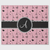 Monogram  roze eiffeltorpatroon cadeaupapier (Vlak)
