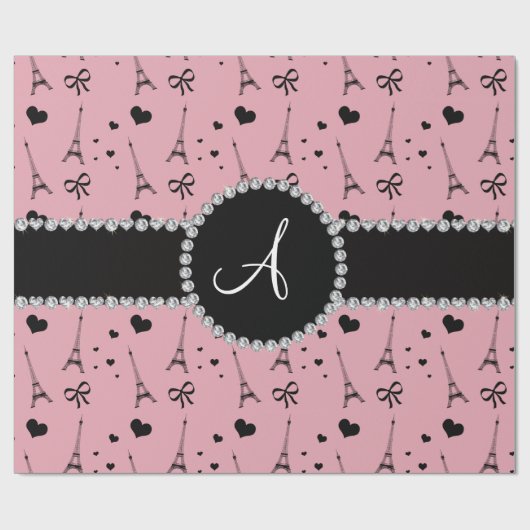 Monogram roze eiffeltorpatroon cadeaupapier (Vlak)