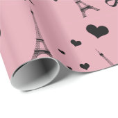 Monogram  roze eiffeltorpatroon cadeaupapier (Rol Hoek)