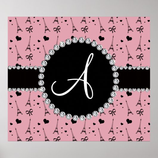 Monogram  roze eiffeltorpatroon poster (Voorkant)