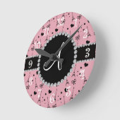 Monogram roze eiffeltorpatroon ronde klok (Hoek)