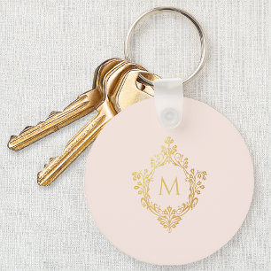 Monogram Roze Elegante Vintage Nep Goud Folie Wape Sleutelhanger