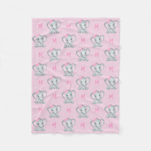 Monogram Roze Elephant Star Baby Girl Fleece Deken