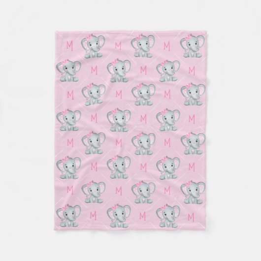 Monogram Roze Elephant Star Baby Girl Fleece Deken (Voorkant)