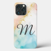 Monogram Roze en Blauw Gemarmerd met Faux Glitter Case-Mate iPhone Case (Achterkant)