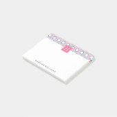 Monogram roze en blauw geometrisch patroon post-it® notes (Schuin)