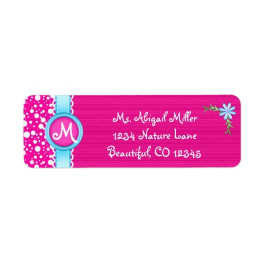 Monogram Roze en Blauw met Bloem Adresetiketten Etiket (Voorkant)