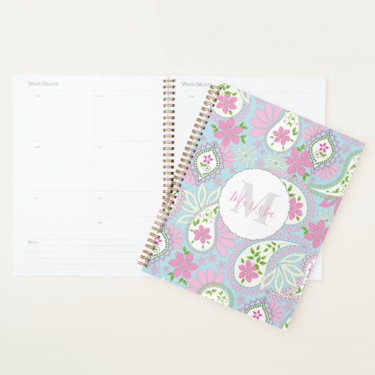 Monogram Roze en Blauw Paisley Custom Planner (Display)