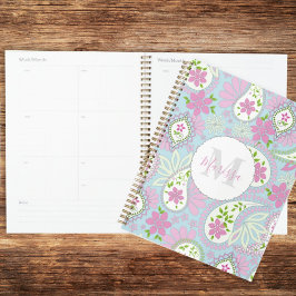 Monogram Roze en Blauw Paisley Custom Planner