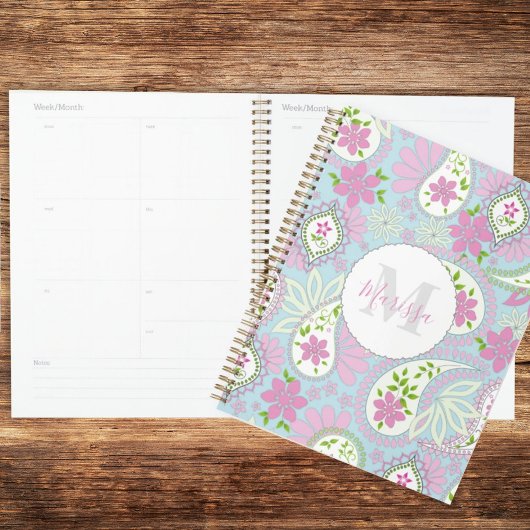 Monogram Roze en Blauw Paisley Custom Planner