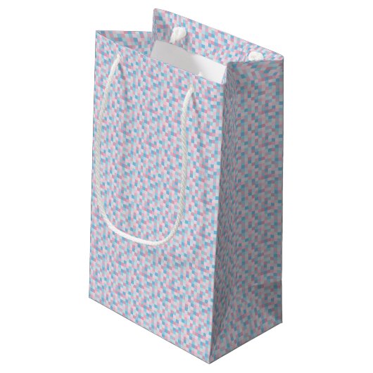 Monogram Roze en Blauw Squares Small Gift Bag Klein Cadeauzakje (Achterkant Gekanteld)
