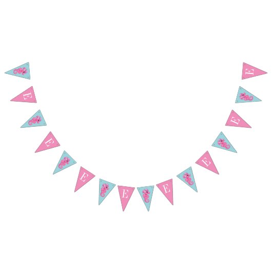 Monogram roze en blauw zeepaardje onder het Zee Vlaggetjes (Alle)