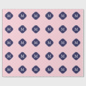 Monogram roze en blauw Zigzags Cadeaupapier (Vlak)