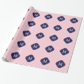 Monogram roze en blauw Zigzags Cadeaupapier (Uitgerold)