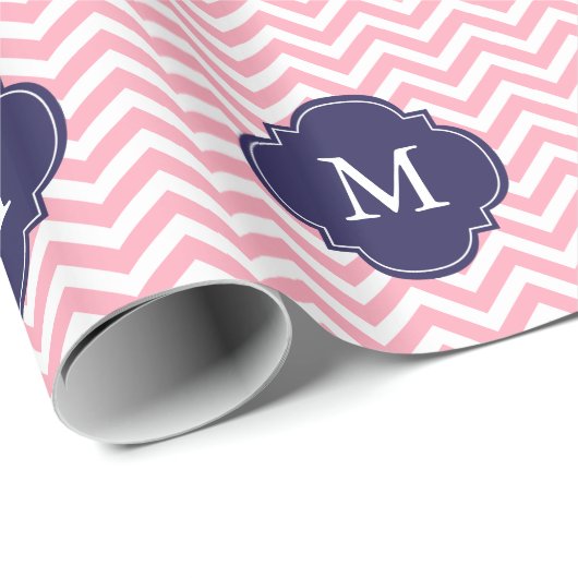 Monogram roze en blauw Zigzags Cadeaupapier (Rol Hoek)