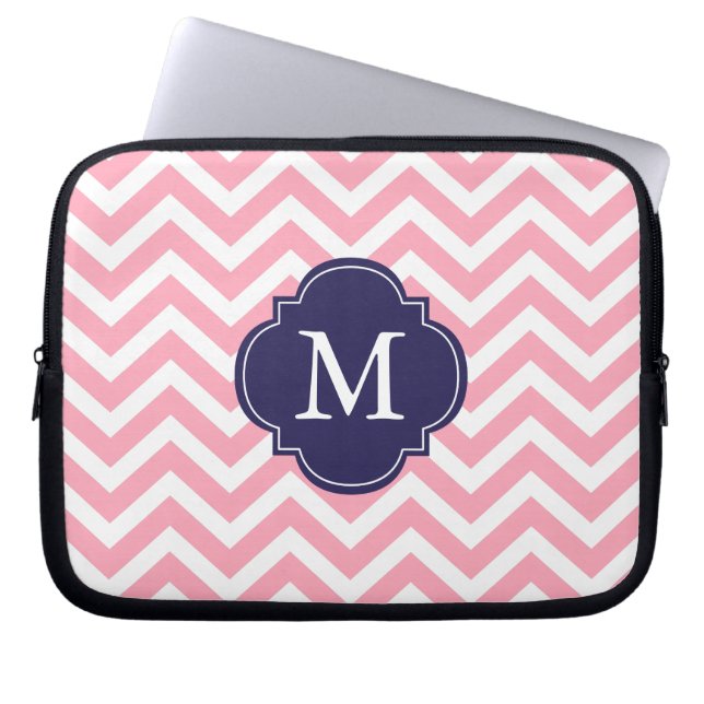Monogram roze en blauw Zigzags Laptop Sleeve (Voorkant)