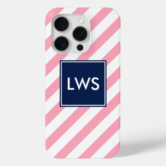 Monogram roze en blauwe diagonale strepen Case-Mate iPhone case (Achterkant)