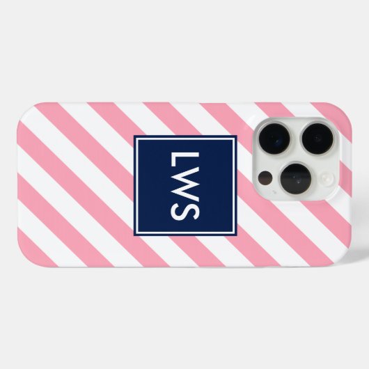 Monogram roze en blauwe diagonale strepen Case-Mate iPhone case (Achterkant (horizontaal))