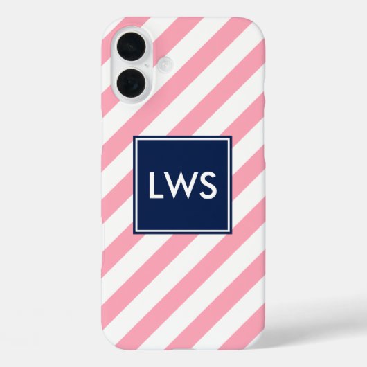 Monogram roze en blauwe diagonale strepen Case-Mate iPhone case (Achterkant)