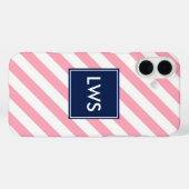 Monogram roze en blauwe diagonale strepen Case-Mate iPhone case (Achterkant (horizontaal))